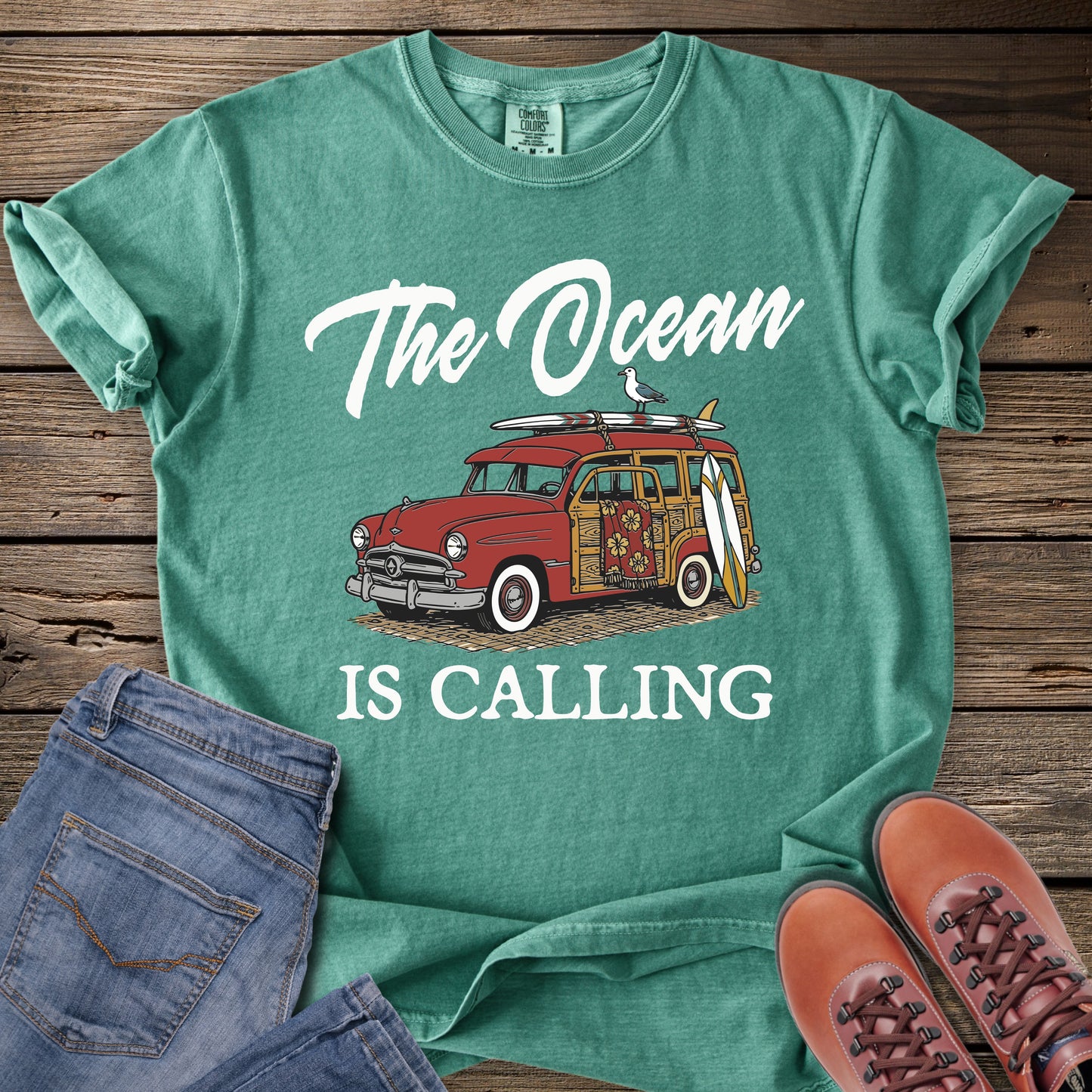 The Ocean Is Calling Surf Wagon T-Shirt