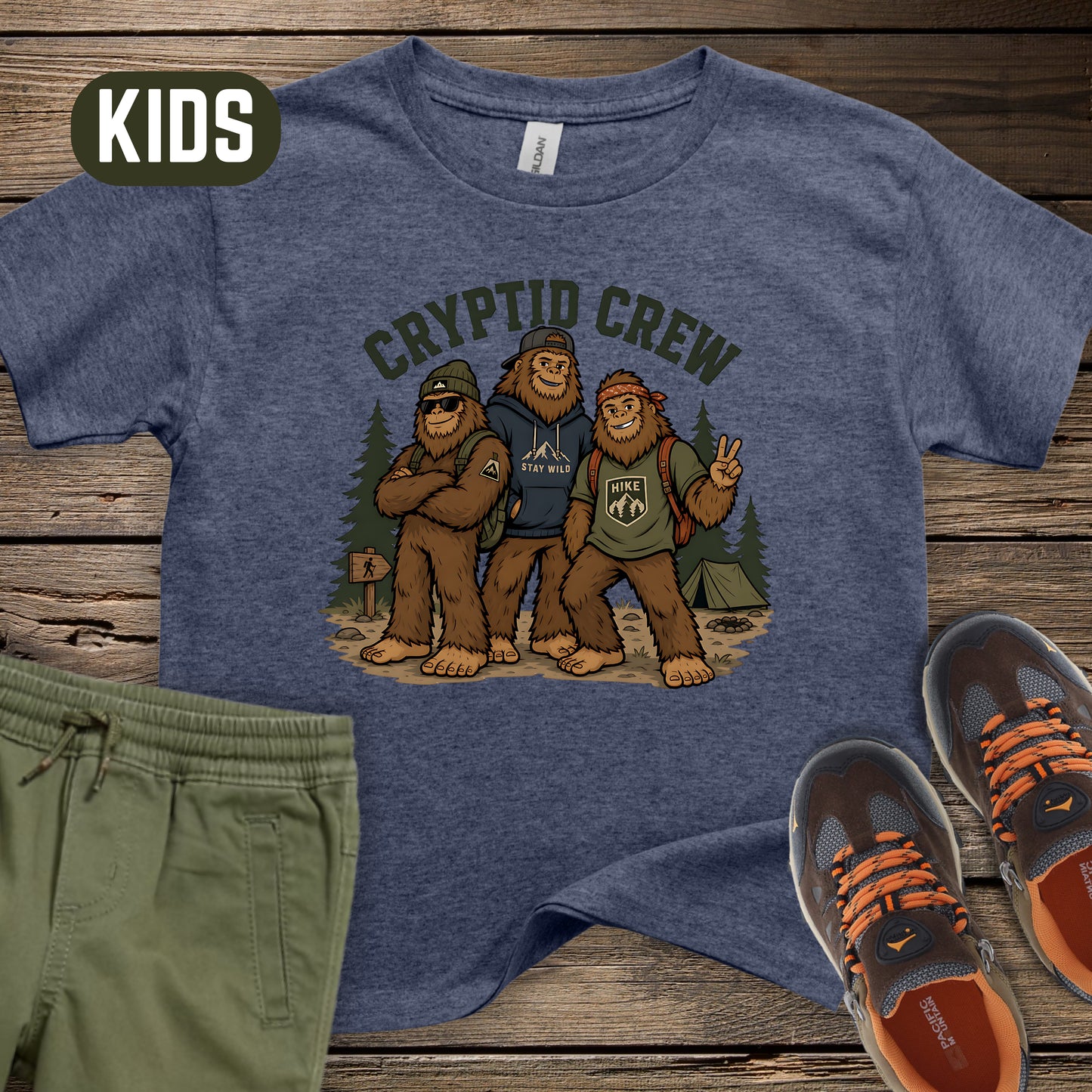 Cryptid Crew Bigfoot Kids T‑Shirt