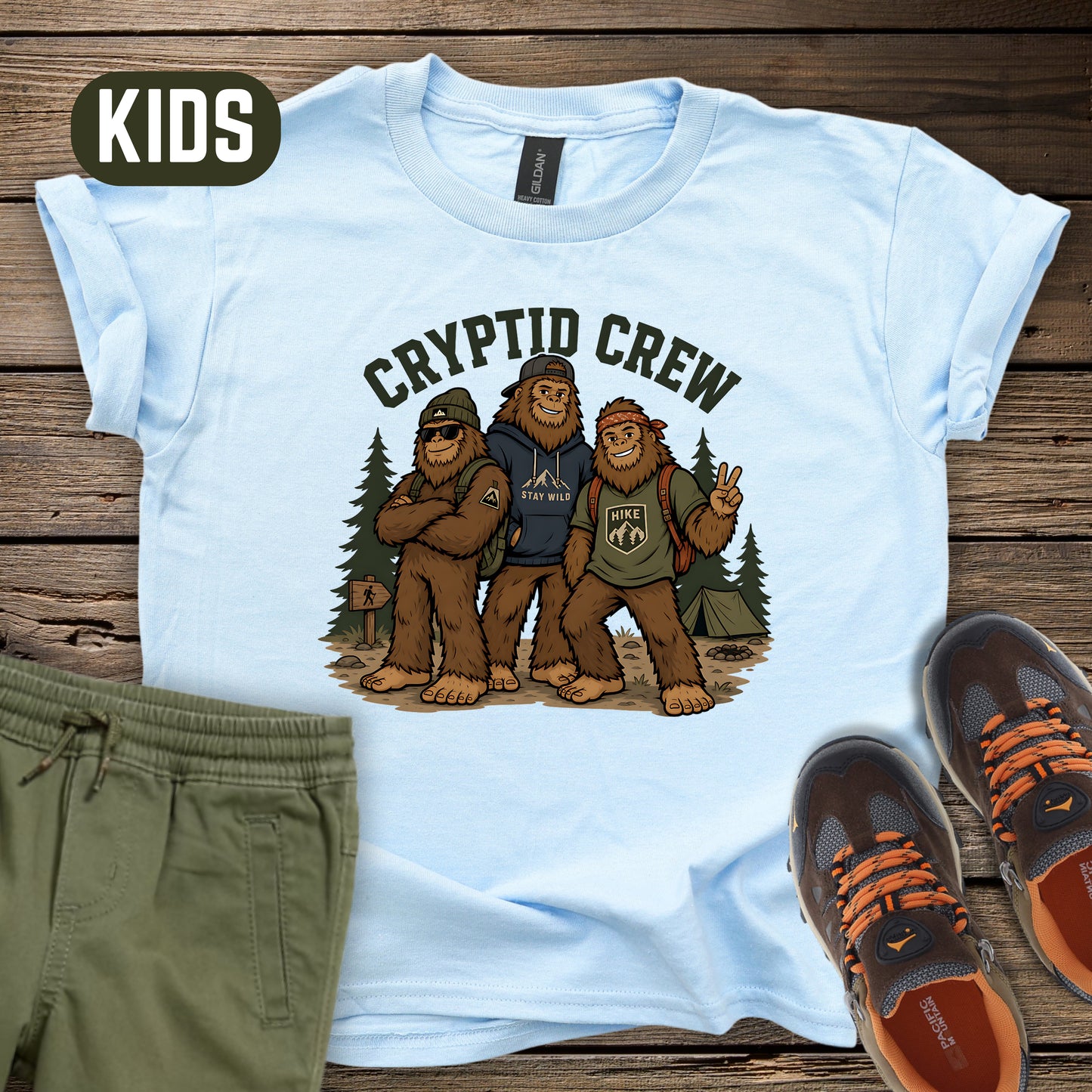Cryptid Crew Bigfoot Kids T‑Shirt