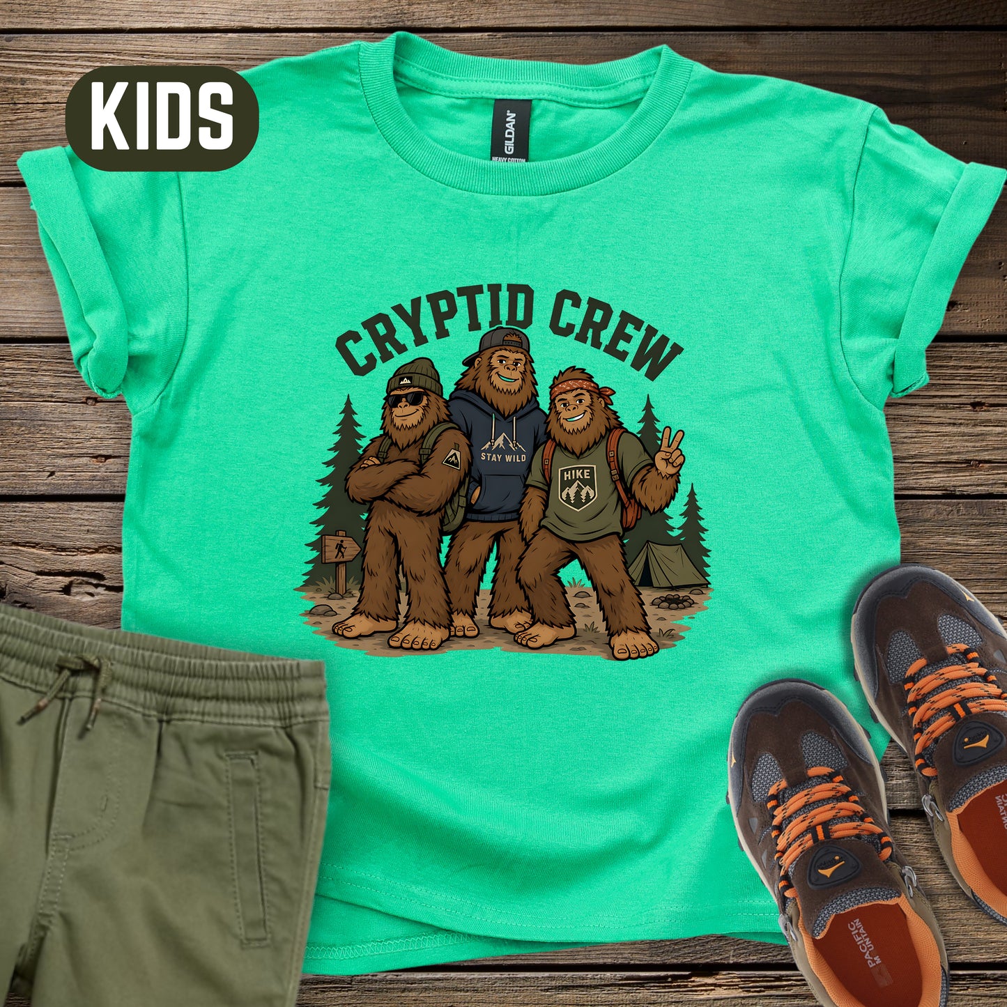 Cryptid Crew Bigfoot Kids T‑Shirt