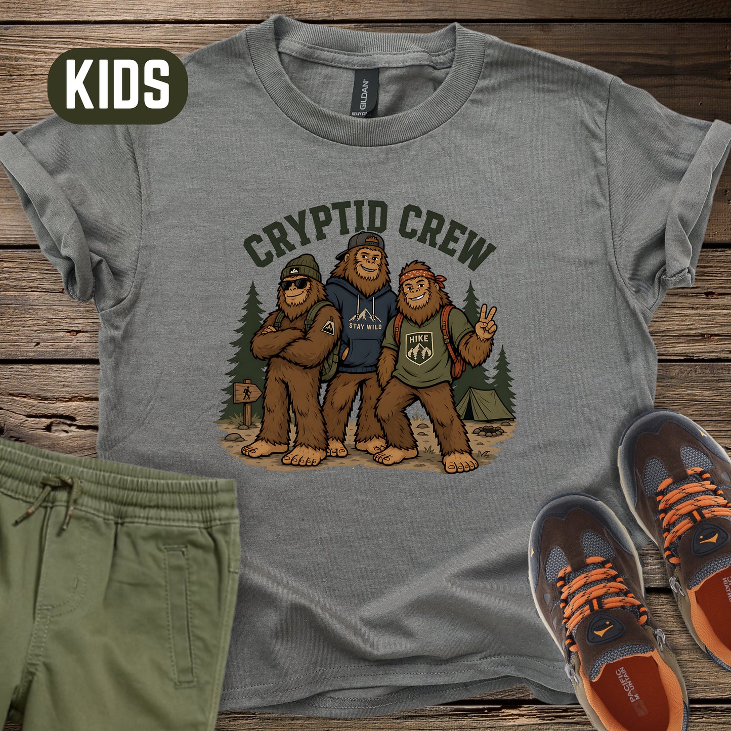 Cryptid Crew Bigfoot Kids T‑Shirt