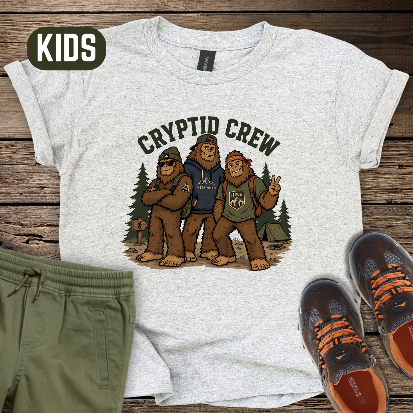 Cryptid Crew Bigfoot Kids T‑Shirt