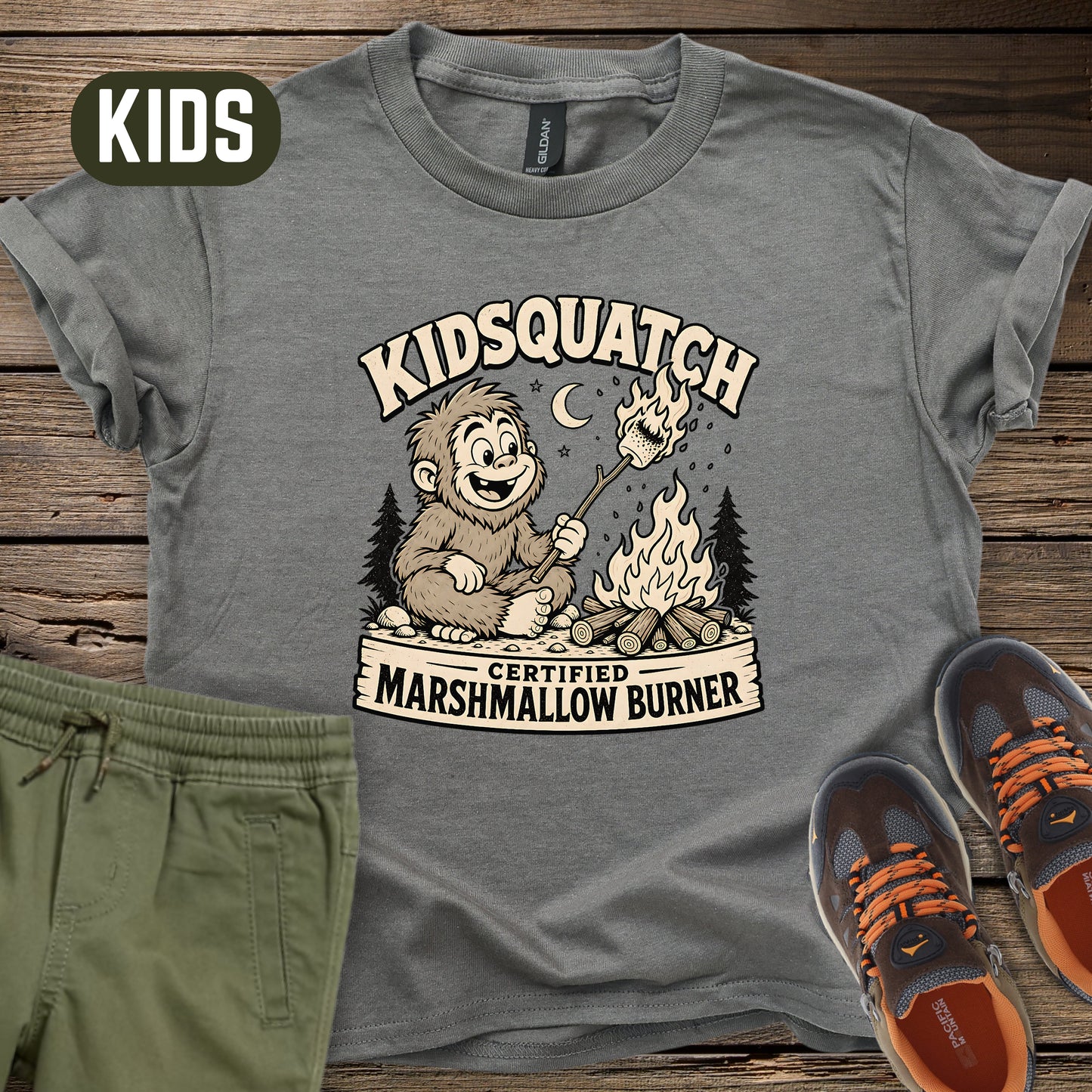 Kidsquatch Certified Marshmallow Burner Kids T-Shirt