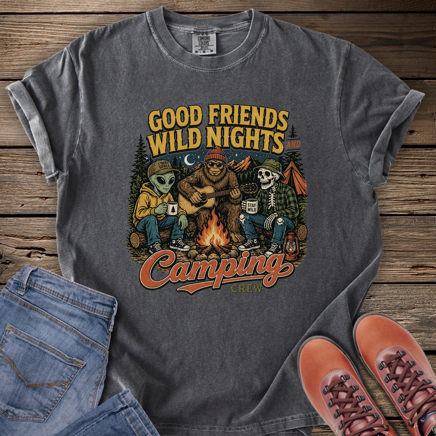 Good Friends Wild Nights Cryptid Campfire T-Shirt