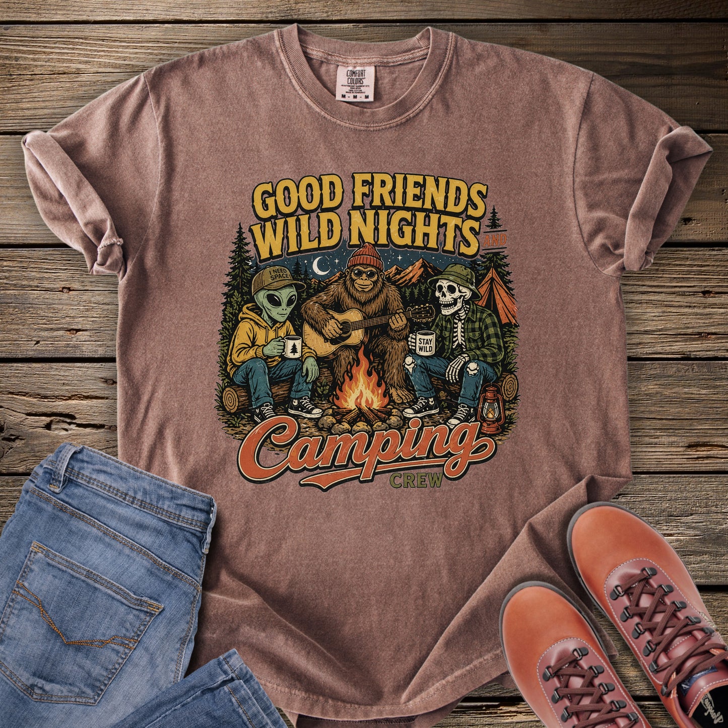Good Friends Wild Nights Cryptid Campfire T-Shirt