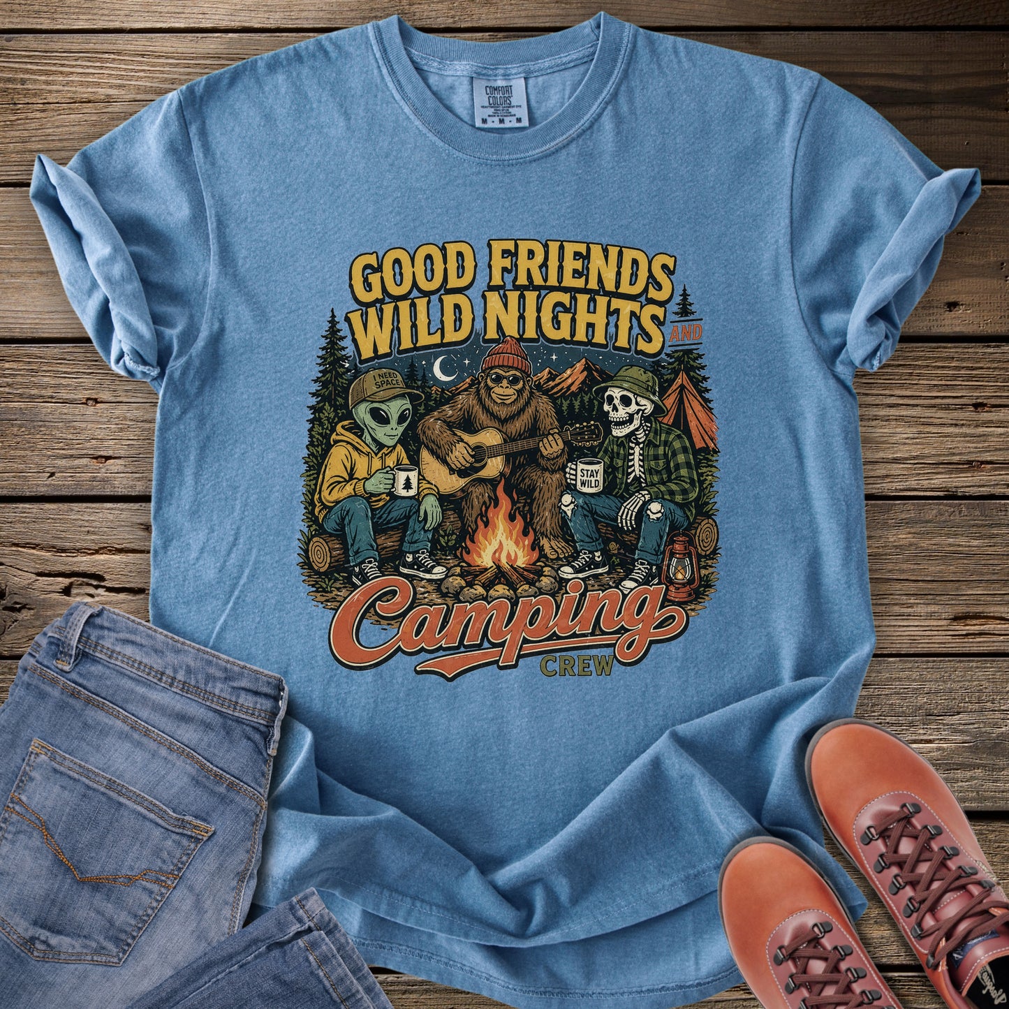 Good Friends Wild Nights Cryptid Campfire T-Shirt