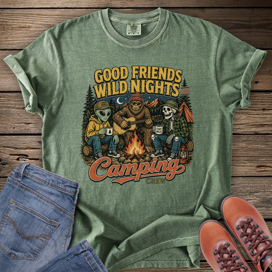 Good Friends Wild Nights Cryptid Campfire T-Shirt