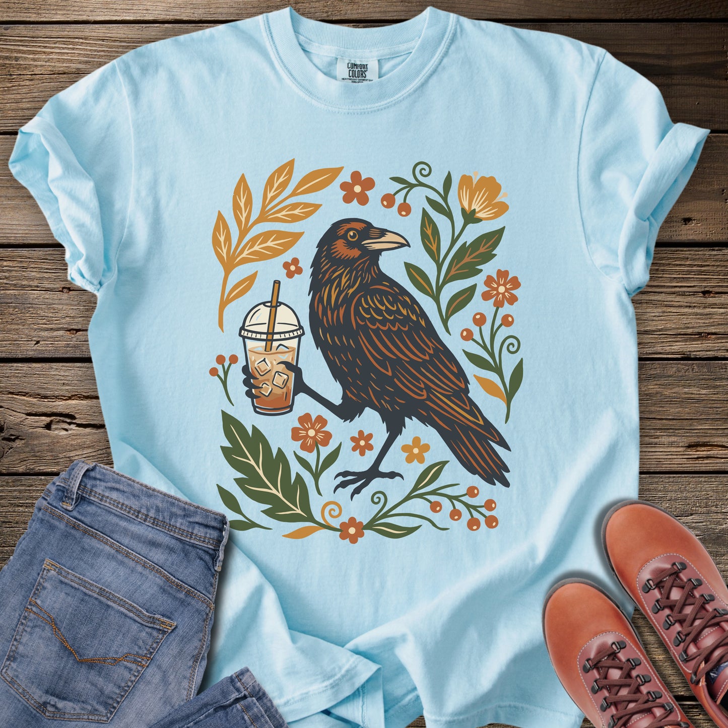 Botanical Raven with Coffee T-Shirt