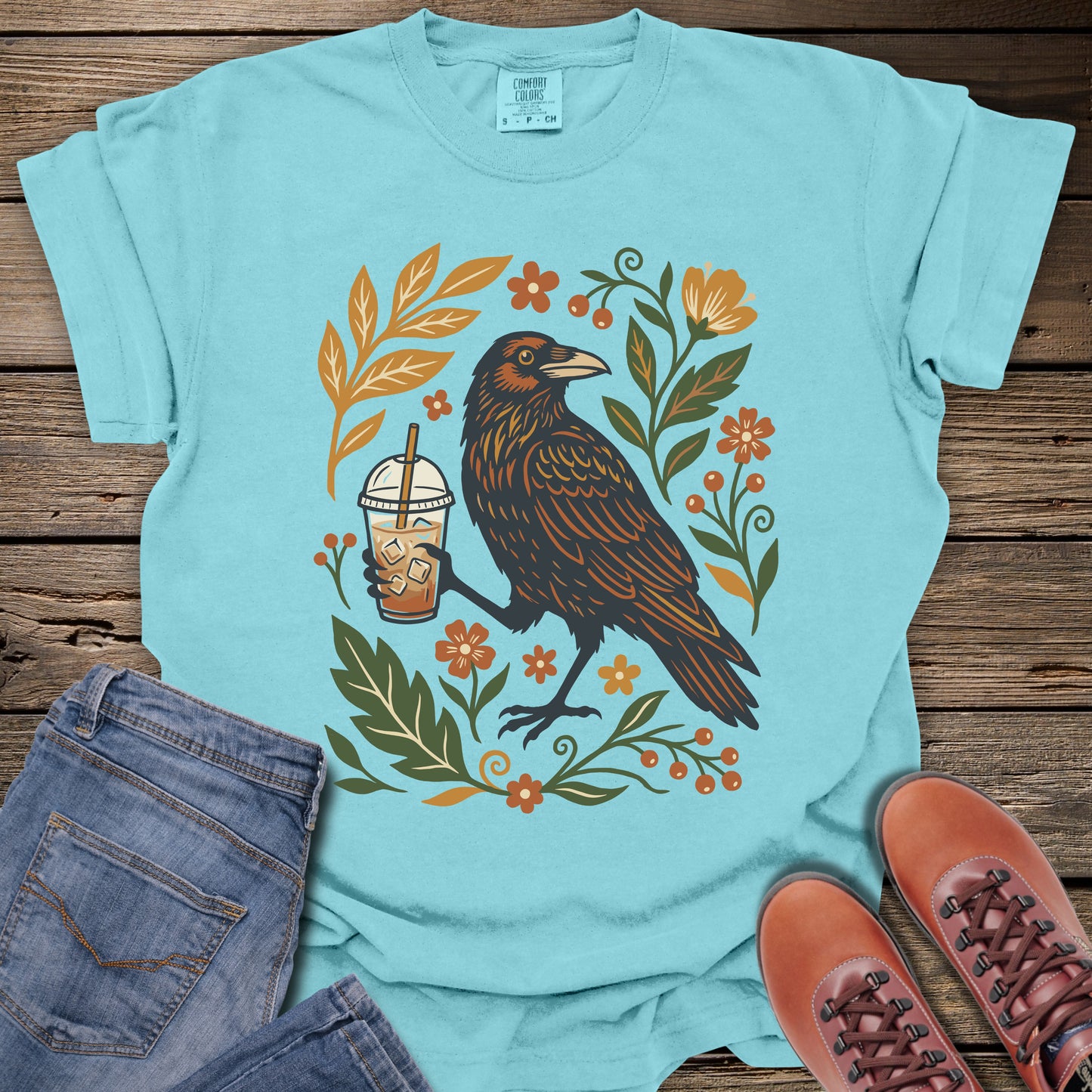 Botanical Raven with Coffee T-Shirt