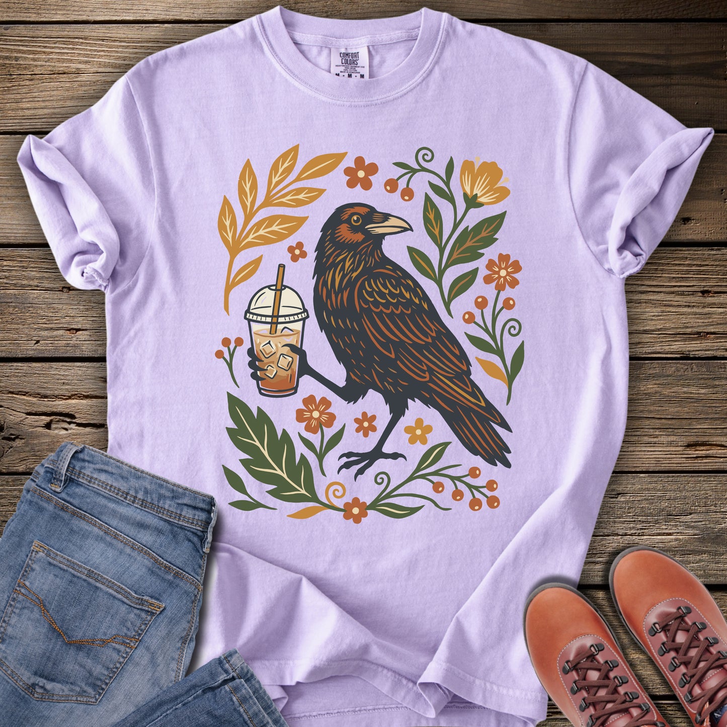 Botanical Raven with Coffee T-Shirt