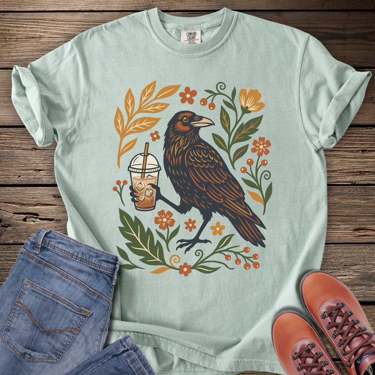 Botanical Raven with Coffee T-Shirt