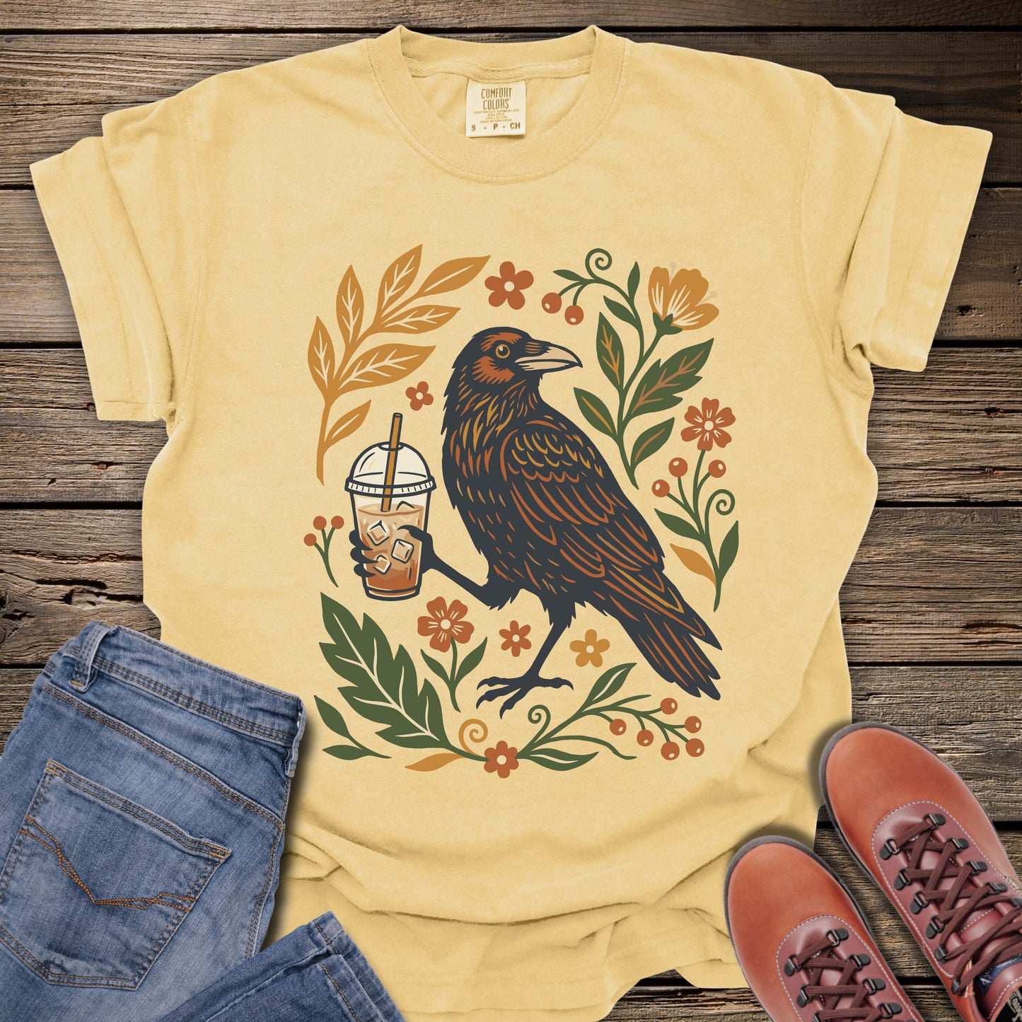 Botanical Raven with Coffee T-Shirt