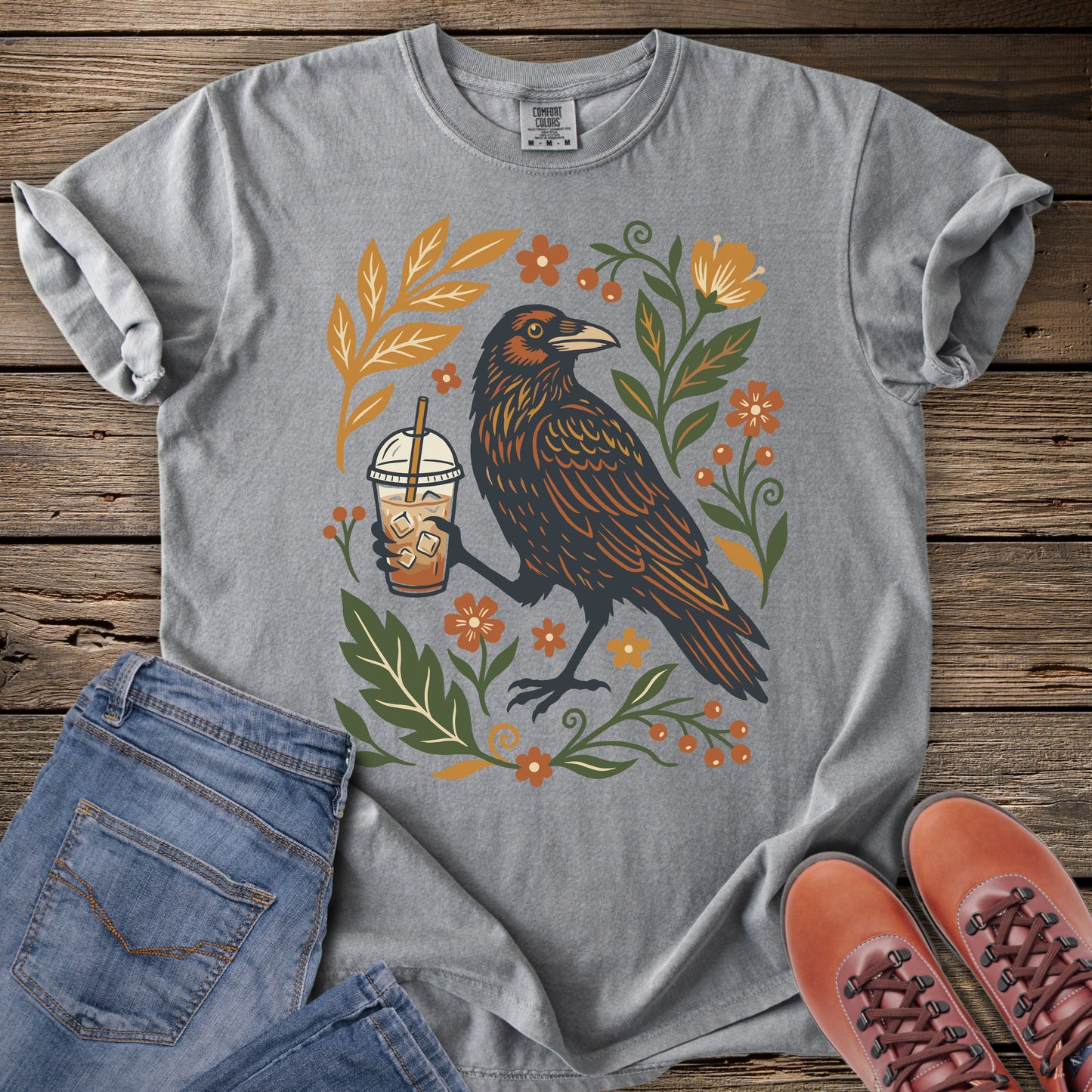 Botanical Raven with Coffee T-Shirt