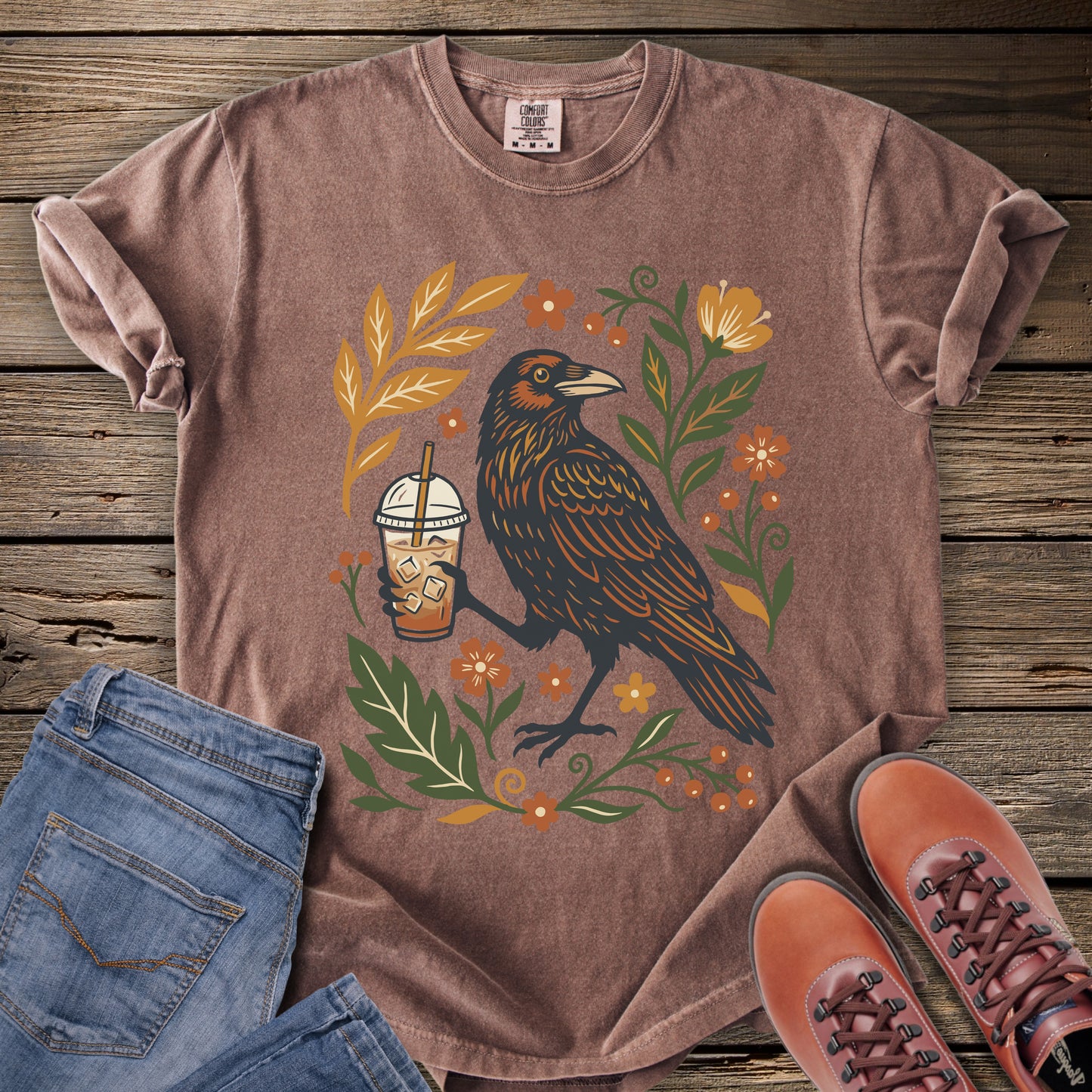 Botanical Raven with Coffee T-Shirt