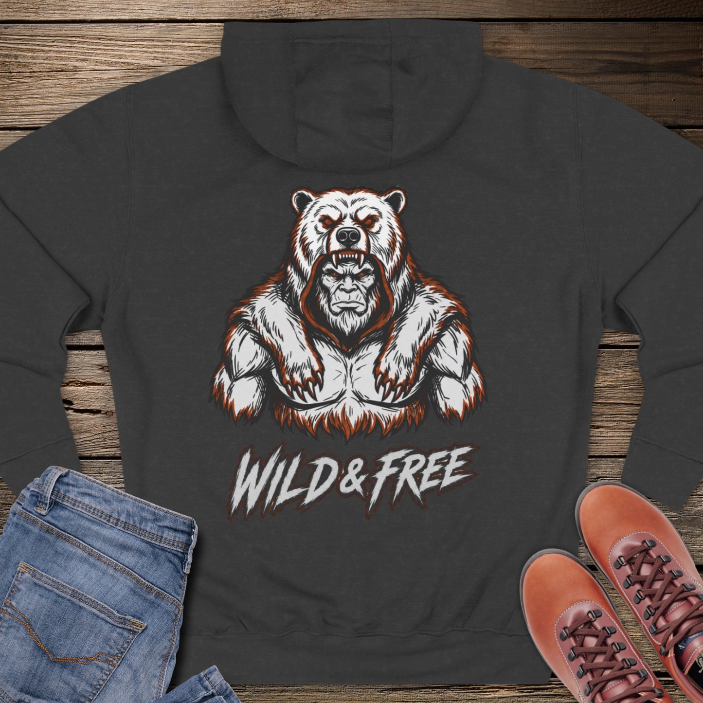 Wild & Free Sasquatch Premium Hoodie (back design)