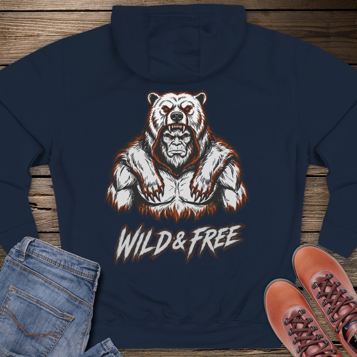 Wild & Free Sasquatch Premium Hoodie (back design)