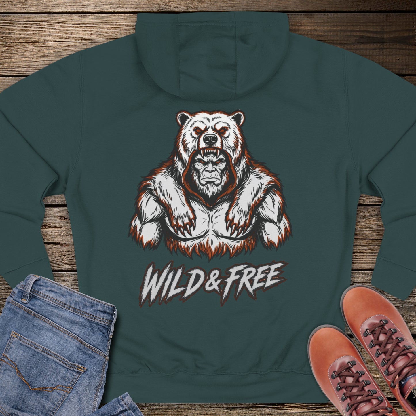 Wild & Free Sasquatch Premium Hoodie (back design)