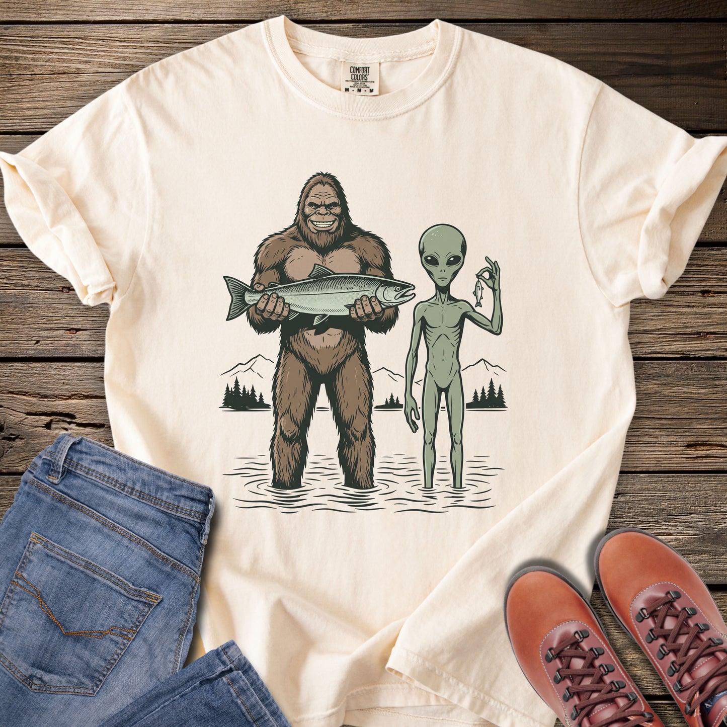 Bigfoot & Alien Fishing T-Shirt