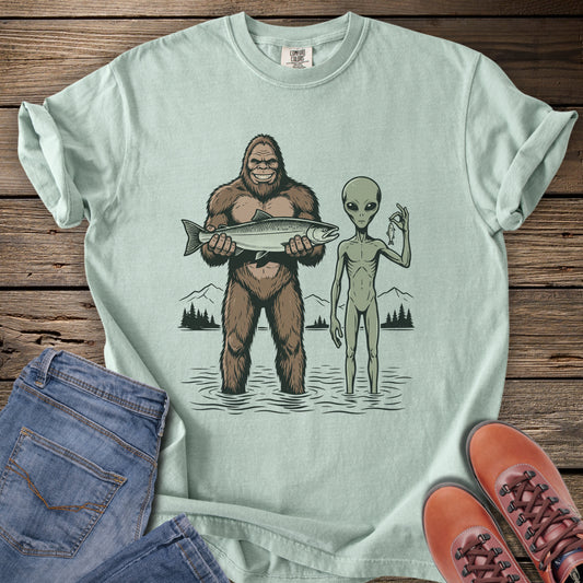 Bigfoot & Alien Fishing T-Shirt