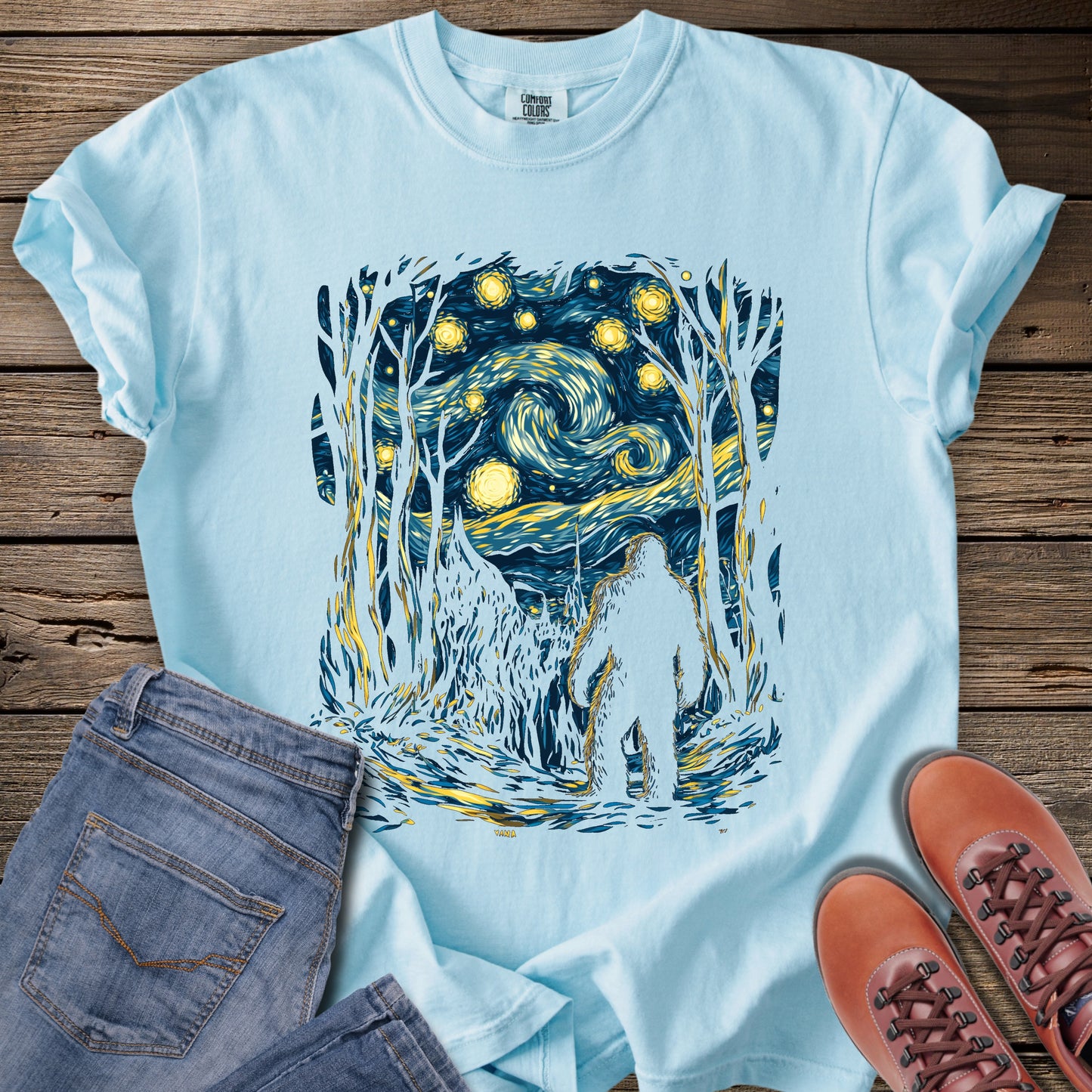 Van Gogh Starry Forest Bigfoot T-Shirt