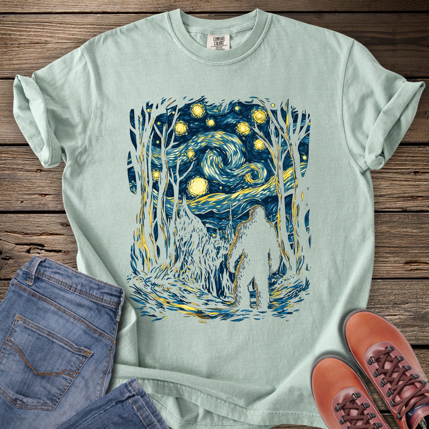 Van Gogh Starry Forest Bigfoot T-Shirt