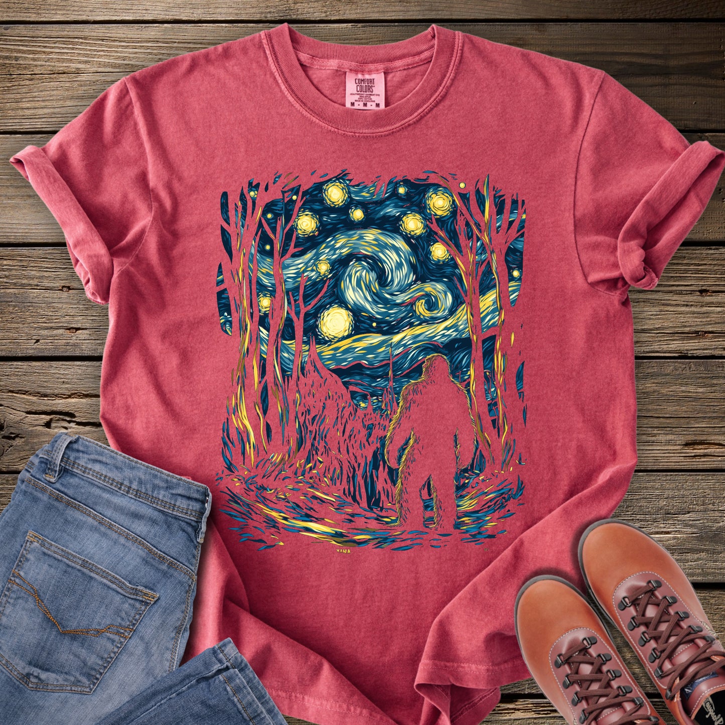 Van Gogh Starry Forest Bigfoot T-Shirt