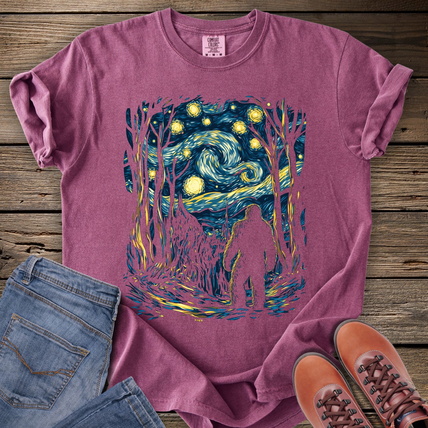 Van Gogh Starry Forest Bigfoot T-Shirt