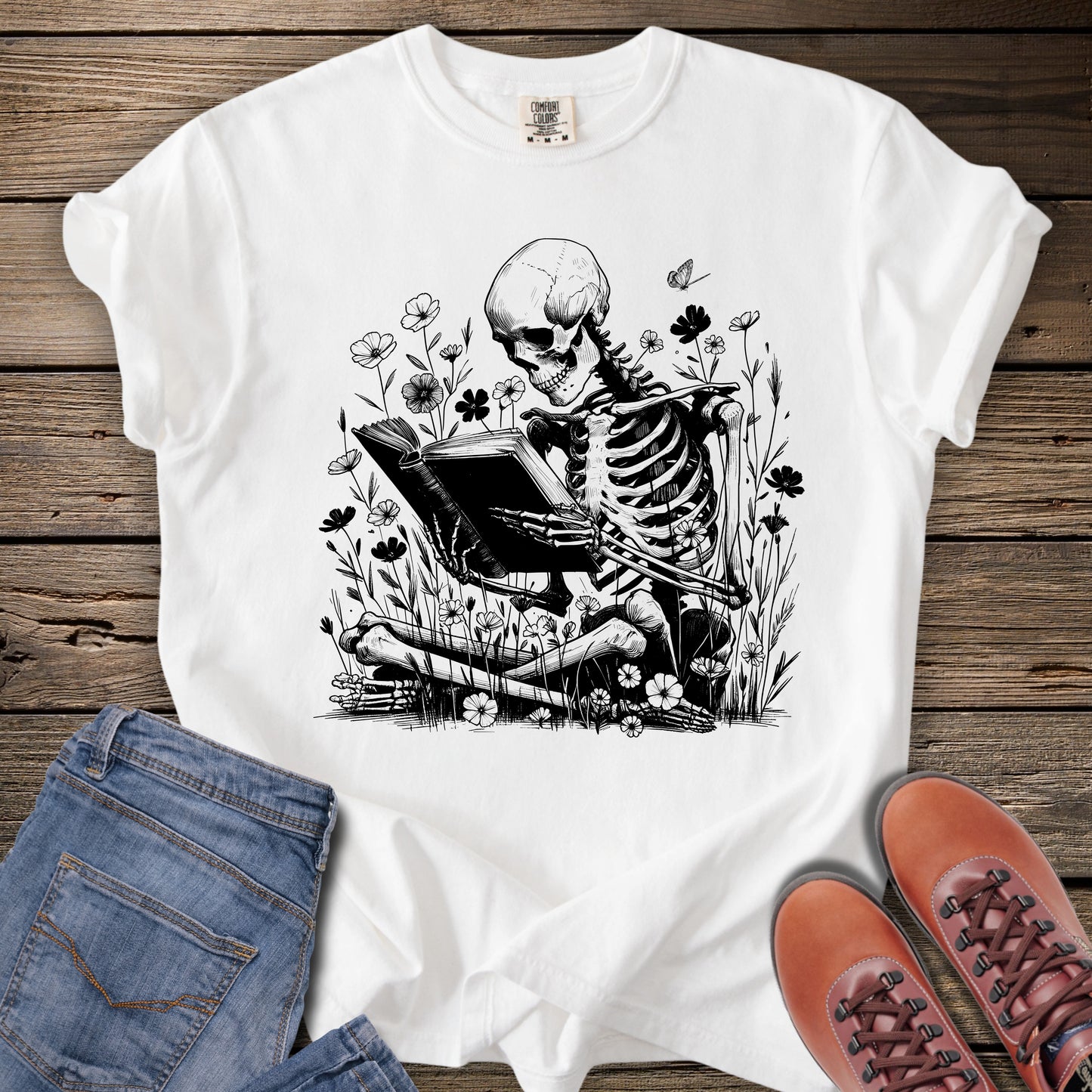 Eternally Booked Wildflowers Skeleton T-Shirt