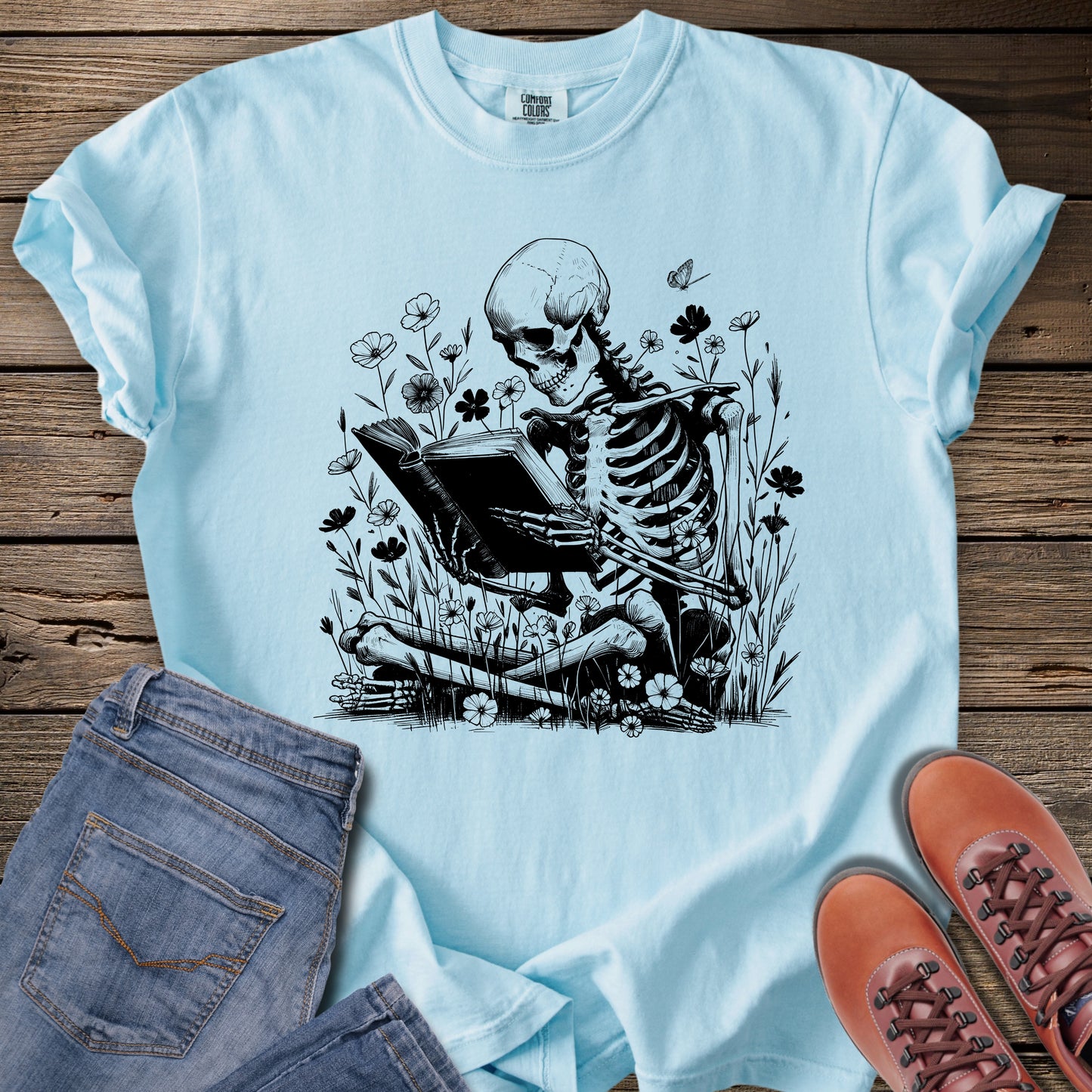 Eternally Booked Wildflowers Skeleton T-Shirt