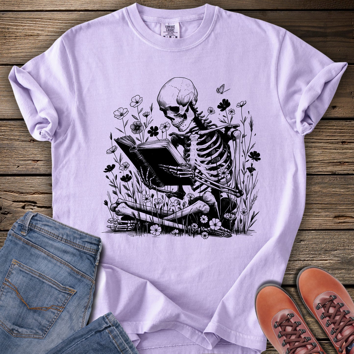 Eternally Booked Wildflowers Skeleton T-Shirt
