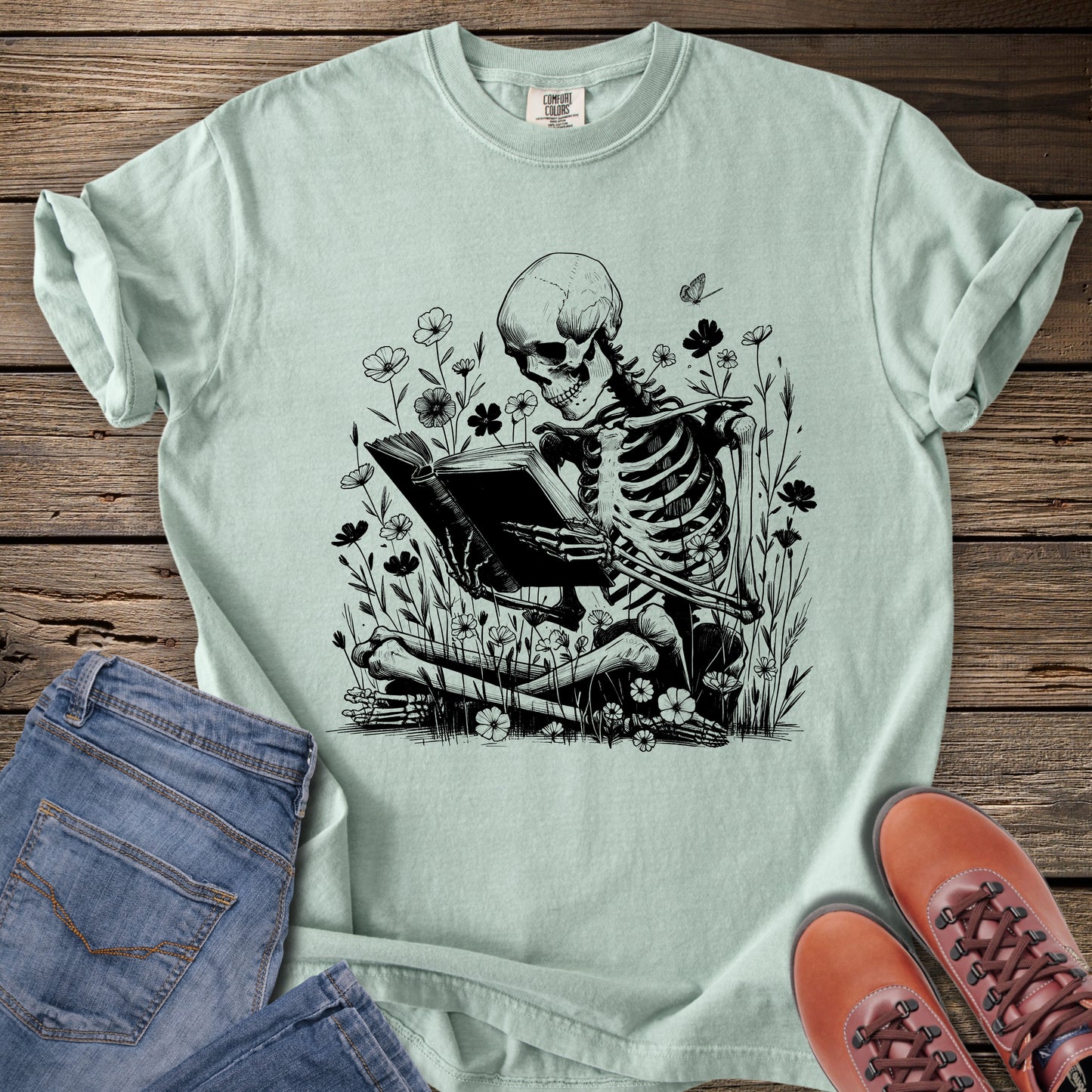 Eternally Booked Wildflowers Skeleton T-Shirt