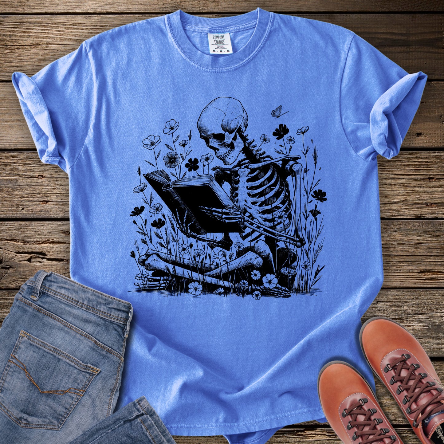 Eternally Booked Wildflowers Skeleton T-Shirt