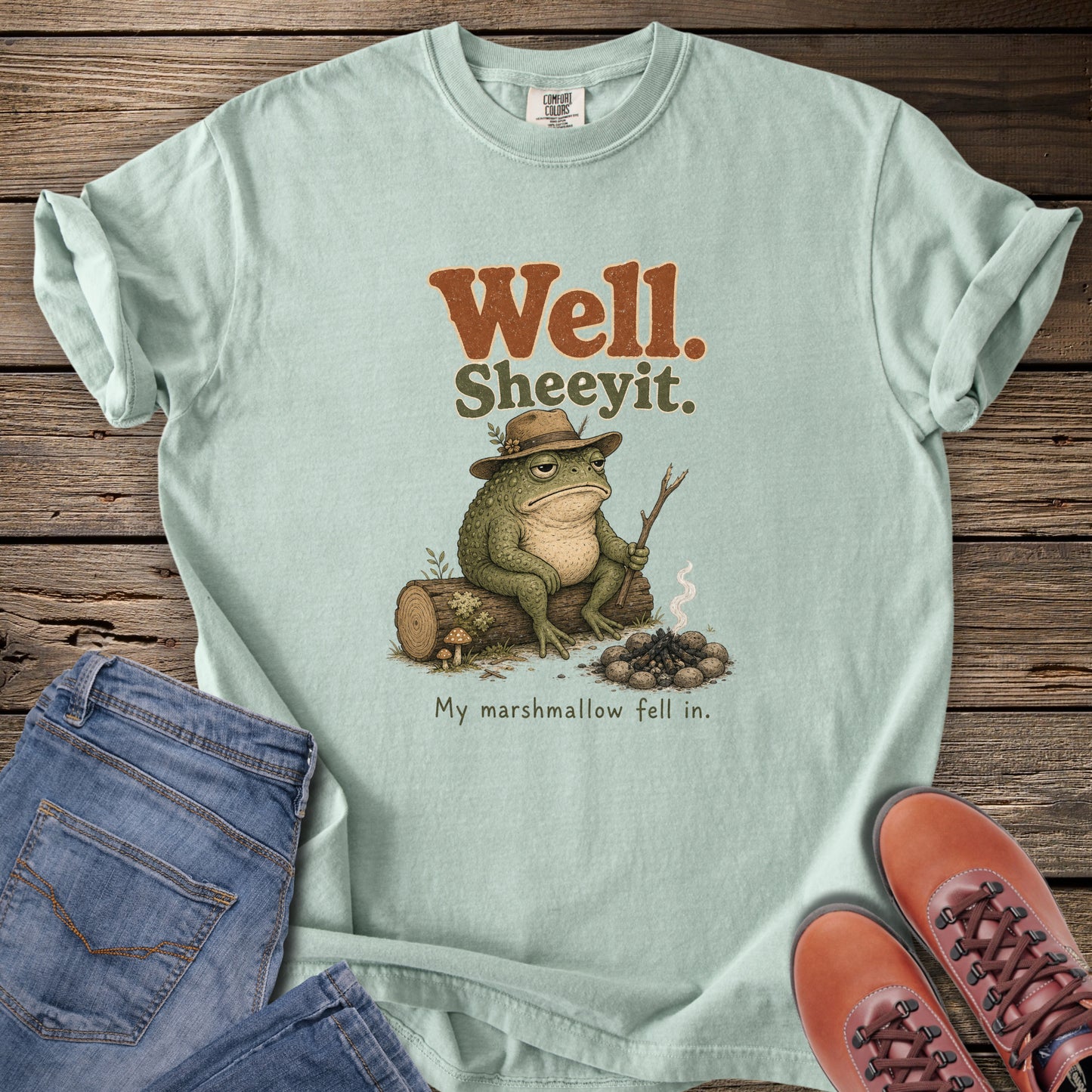 'Well. Shee-yit.' Campfire Frog T-Shirt